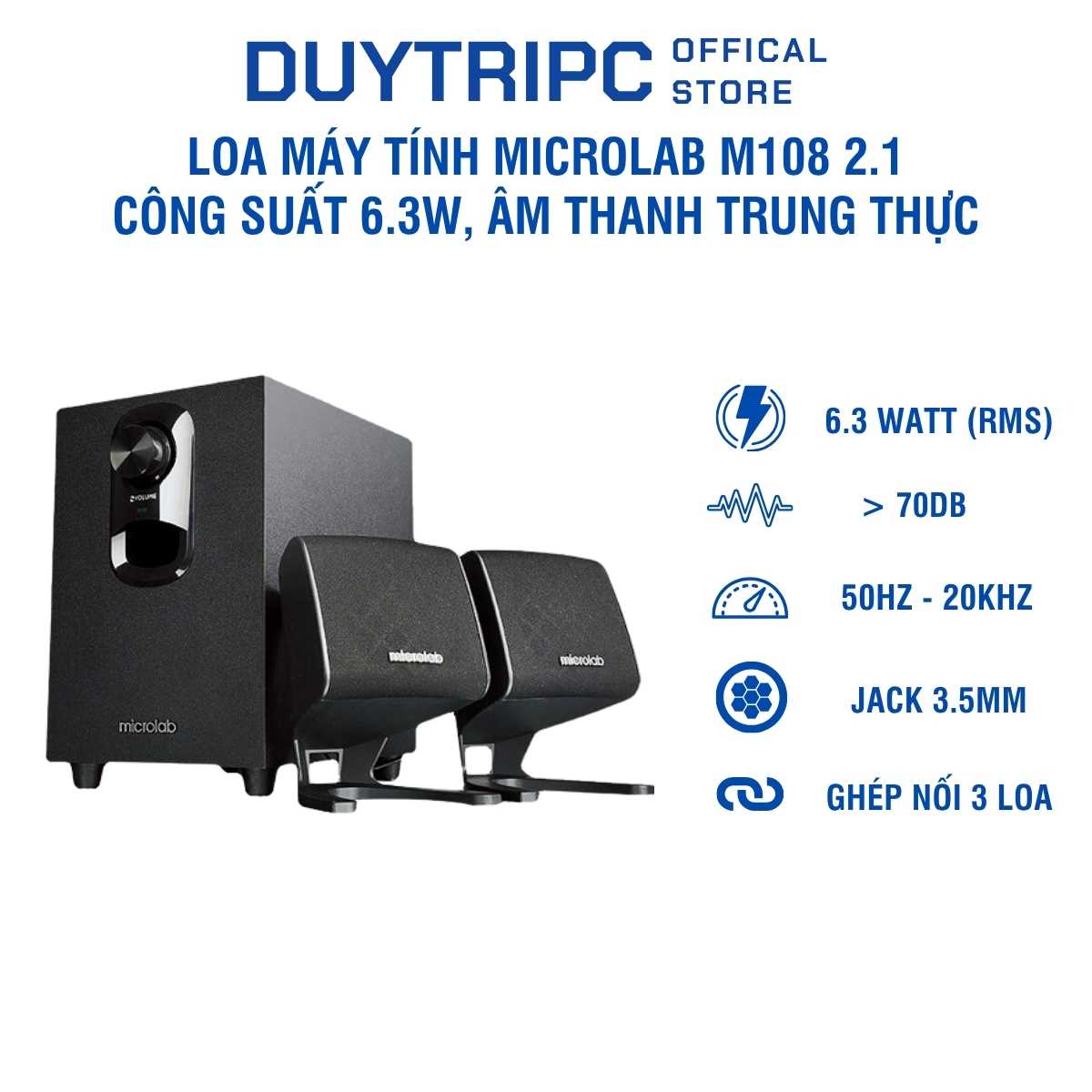Loa Máy Tính Microlab M108 2.1 – Công Suất 6.3W, Âm Thanh Trung Thực, Giá Rẻ
